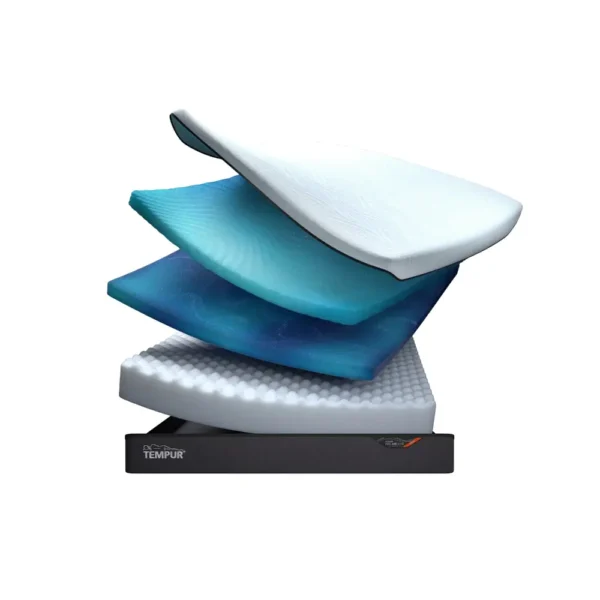 Cross-section view of TEMPUR PRO Air Luxe Firm mattress showing 30cm height and cooling memory foam layers