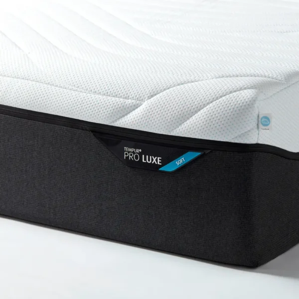 TEMPUR Pro Luxe CoolQuilt mattress comfort layers diagram highlighting medium firm feel and cooling technology benefits