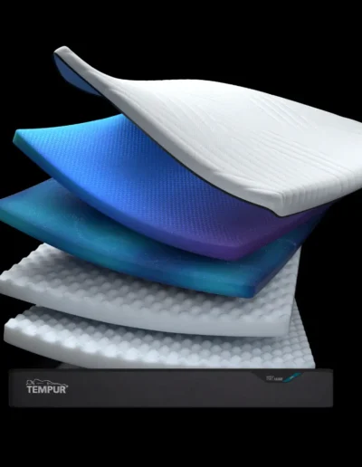 Cross-section view of TEMPUR Pro Luxe CoolQuilt mattress showing 30cm height construction and advanced foam layers