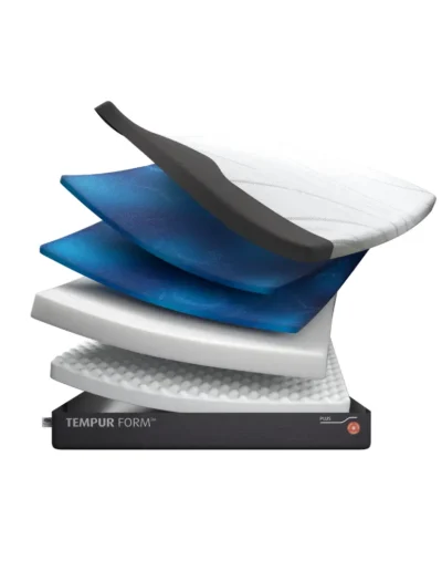 TEMPUR Form Plus mattress cross-section view displaying dual-layered structure and premium memory foam layers